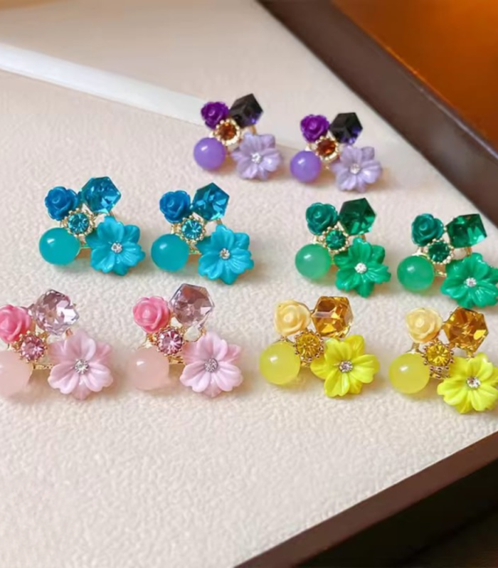 Flower Crystal Korean Earrings
