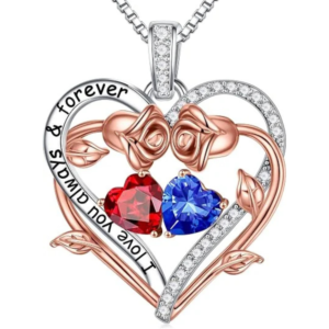 Rose Heart Double Birthstone Necklace