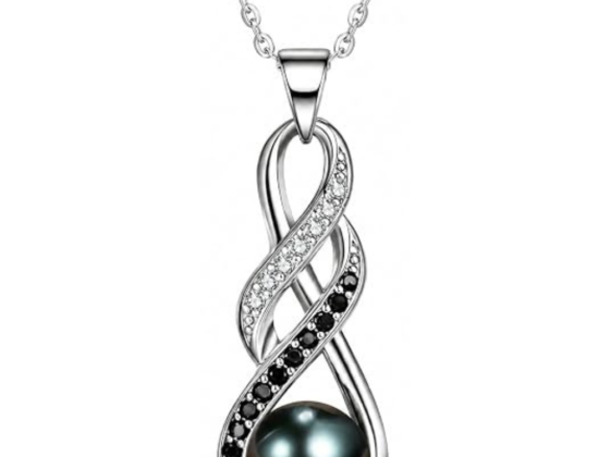 NONNYL Black Pearl Infinity Necklace for Women – Sterling Silver Pendant Gift